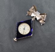 A lady's vintage silver and enamel brooch watch by Liema having an Arabic numeral dial to small