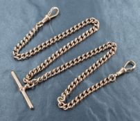 A 9ct rose gold double Albert curb link watch chain, approximately 46.5cm, 40.5g