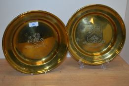 Two 19th/20th Century brass alms dishes, one decorated with the coat of arms of Margate and the