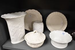 A 19th Century Minton Parian Ware lidded pot, decorated in relief with a foliate design and