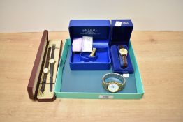 A ladies Rotary cocktail watch with champagne dial and box, together with four other wristwatches by