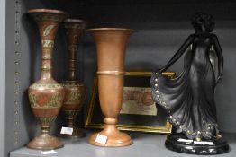 A 19th Century style resin figural ornament depicting a dancing lady, measuring 26cm high, a pair of