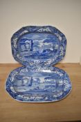 Two Victorian blue and white ashettes, of Spode style (unmarked) and having architectural scenes