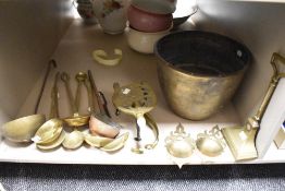 A selection of 19th Century brass and metalware, to include a Victorian brass door porter