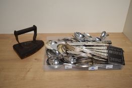A quantity of Oneida Community plated cutlery and a flat iron