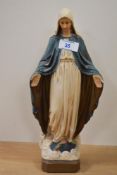 An early 20th Century painted chalkware statuette of the Blessed Virgin Mary, measuring 32cm high