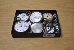 A selection of pocket watches, including one marked New Ear U.S.A, another marked Railway