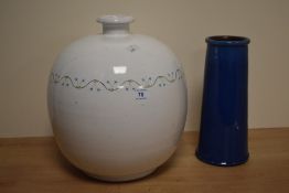 A mid-20th Century Italian pottery vase of spherical form and decorated with a band of blue petalled