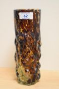 A 1970s Mdina tortoiseshell coloured and textured bark glass vase, signed to the underside and