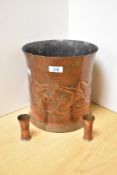 A late 19th Century copper coal bucket, engraved with a stylised flower design and measuring 25cm