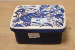A mid-20th Century Royal Copenhagen Aluminia Faience porcelain lidded dish, the lid hand decorated