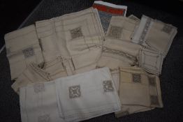 A box of embroidered table linen sold along with 'Embroidery' the journal of the embroiderers