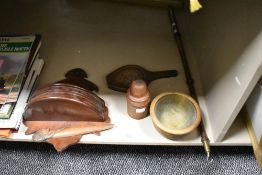 A Victorian style mahogany wall pocket of shaped outline, measuring 30cm high, together with a small