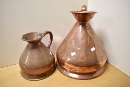 A 19th Century three gallon copper haystack measuring jug with lettering to the front, measuring