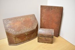 An attractive mid-20th Century brown tooled leather letter box, of Italian design and measuring 25cm