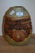A mid-20th Century Bernard Rooke (b.1938) style stoneware vase, with applied Brutalist decoration,