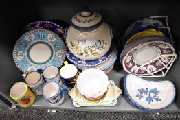 A 20th Century Portuguese glazed pottery lidded pot, measuring 22cm high, and a selection of other