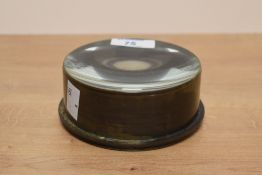 A Victorian brass desk magnifying glass, diameter 10cm