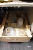 Two mid-20th Century industrial style holophane glass light shades, measuring 20cm in diameter, plus