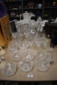 A selection of 20th Century cut glassware, to include a pair of Waterford Crystal wine glasses,