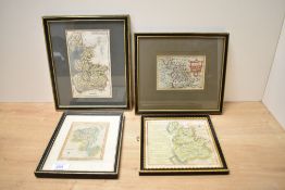After J. Wallis (19th Century), a hand coloured antiquarian map illustrating Lancashire, framed,
