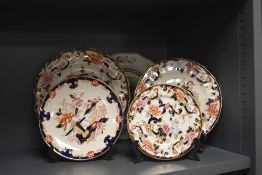 A 20th Century Mason's Ironstone 'Chinese Peony' patterned plate, diameter 27cm, and four Mason's '
