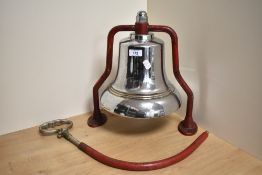 A vintage chromed brass Fire Engine or station bell with red painted mounting bracket, 36cm sold