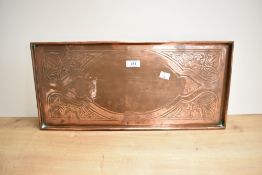 A late 19th Century Arts & Crafts copper tray, of oblong form and in the Keswick School of