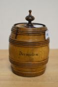 A turned olive wood tobacco jar, marked Jerusalem