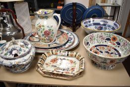 A selection of Victorian ironstone and other pottery wares, large footed bowls, tureens, ashettes,