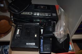 A vintage Auritone MW/FM/LW radio, electronic timer, cassette recorder alarm clock, a vintage