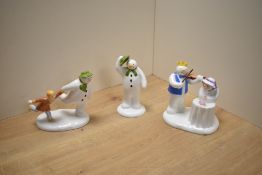 A group of three Coalport Characters 'The Snowman' figure groups, comprising At The Party limited