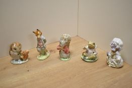 A group of five Beswick Pottery Beatrix Potter figures comprising Timmy Tiptoes, Foxy Whiskered