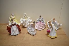 A collection of seven Royal Doulton fine bone china figurines, comprising Danielle HN3001, Rebecca
