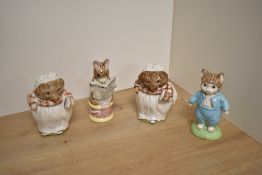 Four Royal Albert fine bone china Beatrix Potter figures comprising Tom Kitten, Mrs Tiggy-Winkle (