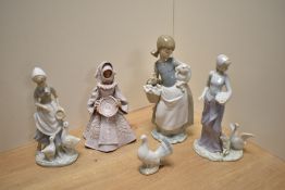 A Lladro porcelain figurine Girl with Lamb, printed and impressed marks to base, depletion to