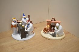 Two Coalport Characters 'The Snowman' limited edition figure groups, comprising By The Fireside