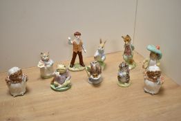 Ten Royal Albert fine bone china figures comprising Mrs Tiggy Winkle (x2), Foxy Whiskered Gentleman,