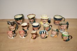 A collection of Royal Doulton fine bone china character jugs including Robin Hood, Robinson