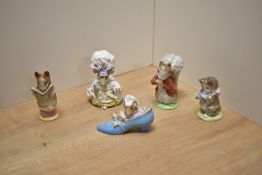 A group of five Beswick Pottery Beatrix Potter figures comprising Lady Mouse, Tailor of