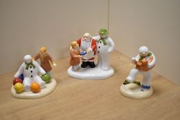 A group of three Coalport Characters 'The Snowman' figure groups, comprising Dancing with Teddy,