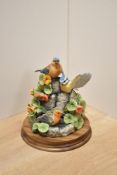A Border Fine Arts bird group 'After The Rain' SOC5 with moulded circular mahogany plinth, label