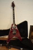 An ESP Ninja 600 Ltd electric guitar, V style with fitted hard case