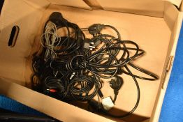 A box of assorted leads including power cables