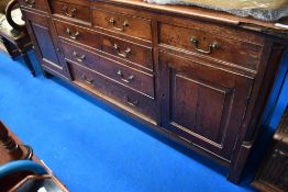 A period oak dresser base, width approx. 180cm