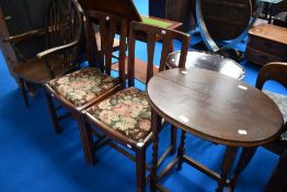 Three assorted chairs and an oak oval occasional table (59 x 44cm)
