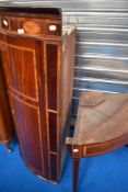 An Edwardian mahogany corner cupboard on stand, having inlaid decoration, height approx 185cm