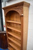 A natural pine bookshelf, height approx. 206cm