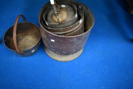 A selection of brass and copperware