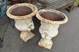 A pair of Cast Iron garden urns, probably Victorian